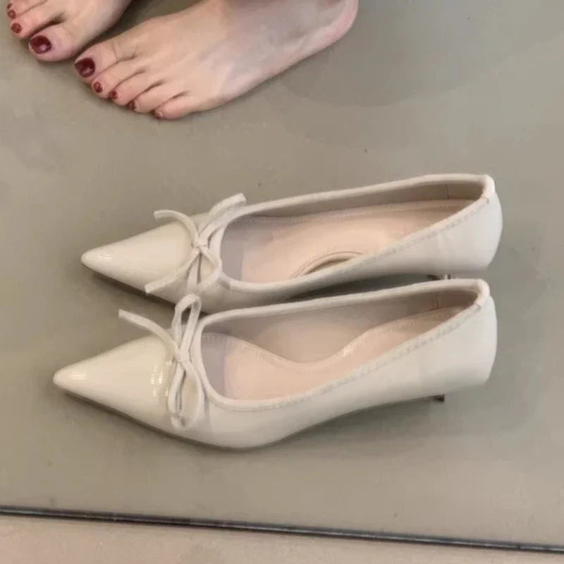 Pointed Toe Pumps Single Shoes Bowknot Patent Leather Office Shallow Elegant Brand High Heels Tacones