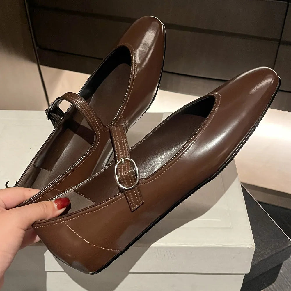 genuine leather sqaure toe mary jane ballet flats leisure soft comfortable casual ballerians espadrilles shoes