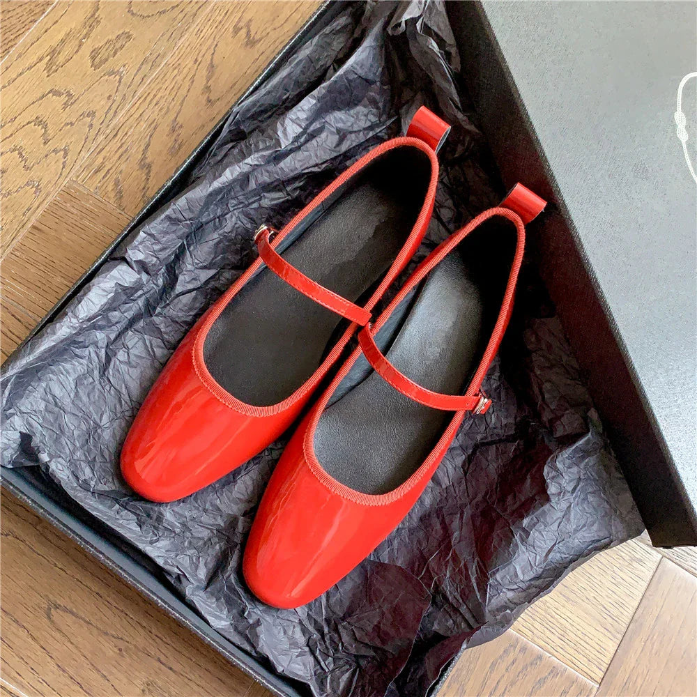 Brand Woman Mary Jane Shoes Genuine Leather Flats Heels Buckles Comfort Shoes Flats