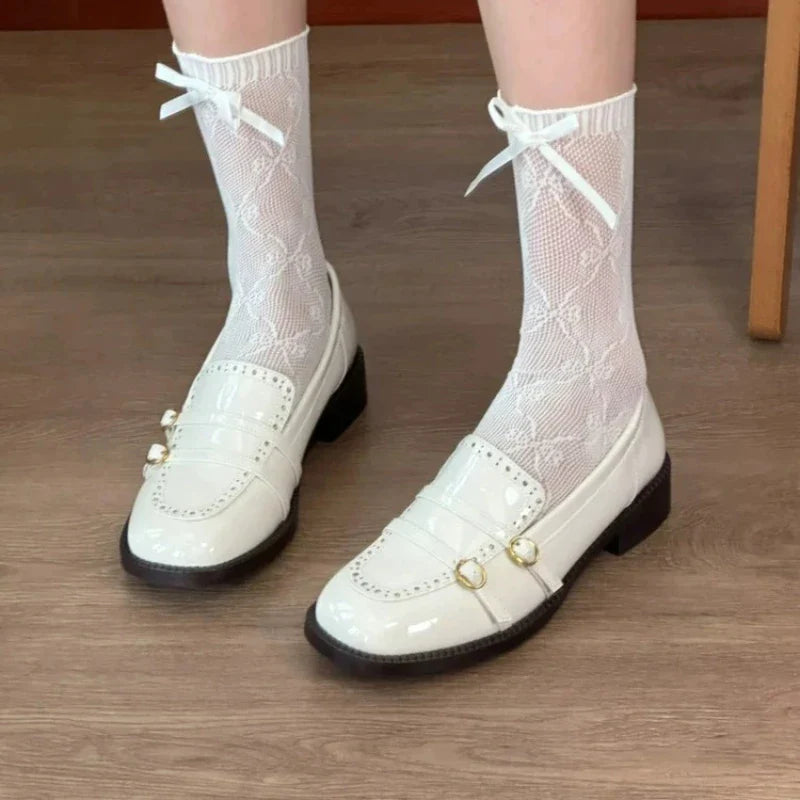 High Quality Patent Leather Loafers Double Narrow Band Buckle Shoes Retro British Style Zapatos De Mujer
