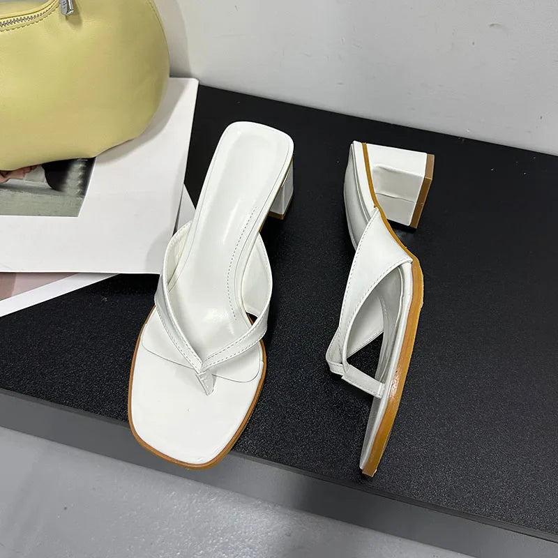 Heeled Slippers Shallow Square Heels Slippers Slides Flip flops Sandals