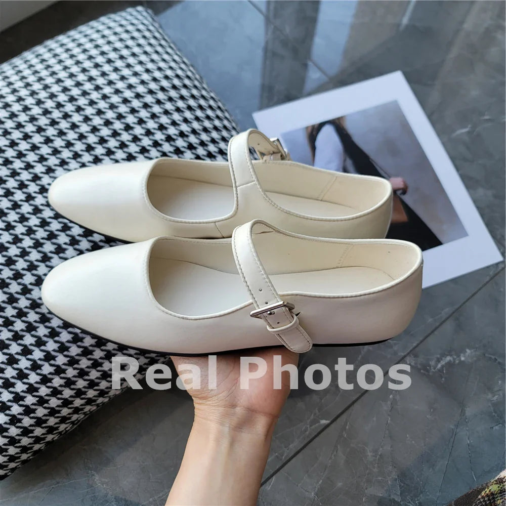 Brand Mary Jane Genuine Leather Flats Shoes Woman Buckles Flat Comfort Casual Loafer Shoes Soft Leather Flats