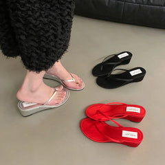 Slipper Narrow Band Slip On Flip On Shoes Low Wedge Heel Outdoor Dress Slides Woman