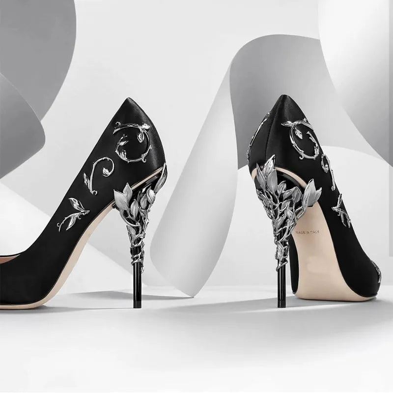 Metallic Accessories Ultra-High Pointed-Toe Pumps Satin Nightclub Shoes Catwalk Stiletto Shaped Heel Wedding Heels
