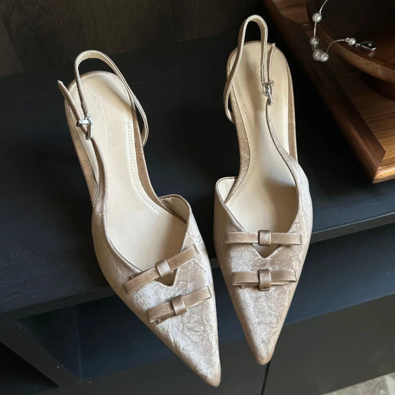 Bowknot Strap Thin Heeled Shoes Hollow Pointed Fine High Heels Wedding Banquet Shallow Mouth Sandals