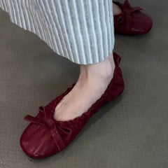 Mary Janes Shoes Ballet Versatile Bow Single Shoes Elegant Daily Dress Flat Shoes Zapatos De Mujer