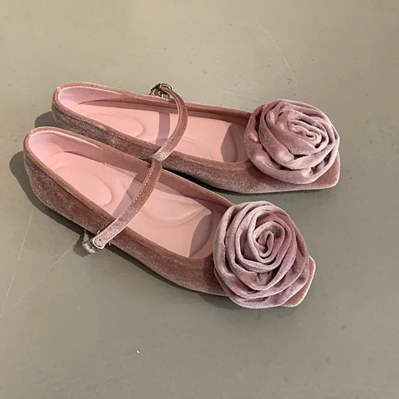 Cute Flock Flowers Flat Shoes