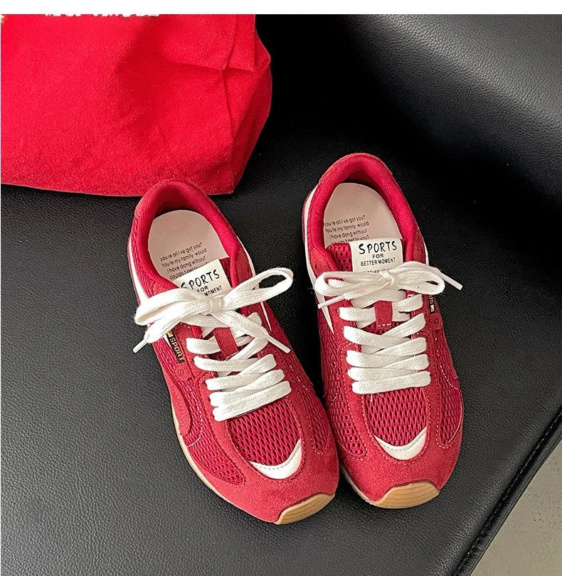 Running Shoes Mesh Breathable Casual Sneakers Lace Up Anti-Slip Retro Sports Shoes Versatile Low Top Sneakers