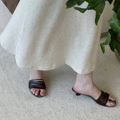 Low Heel Weave Slippers Elegant Open Toe Dress Slides Outdoor Gladiator Shoes