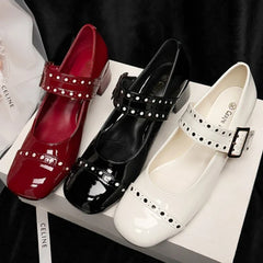 Sweet Patent Leather Buckle Strap Mary Jane Shoes Round Toe Dress Pumps Shoes Brand High Heels