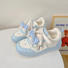 Students Sneakers Cute Causal Shoes School Patchwork Non-slip Sports Shoes with Bowknot