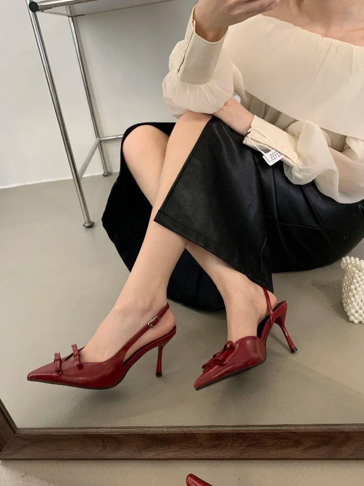 Butterfly-knot Buckle Strap Pointed Toe Thin High Heels Party Wedding Shoes