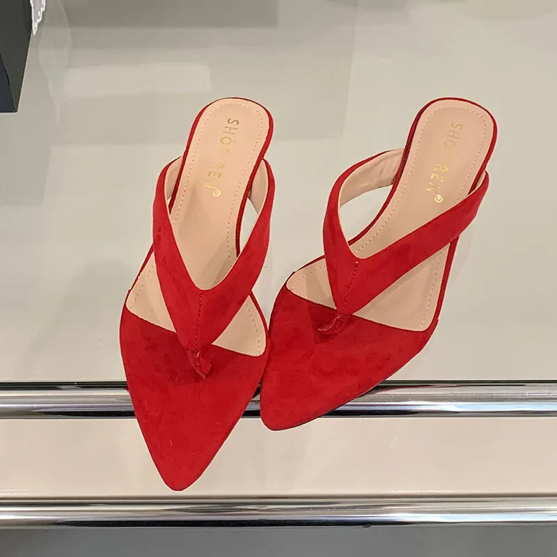 In Pointed Toe Wedges Slippers Flip flops Slides Low Heel Wedges Sandals