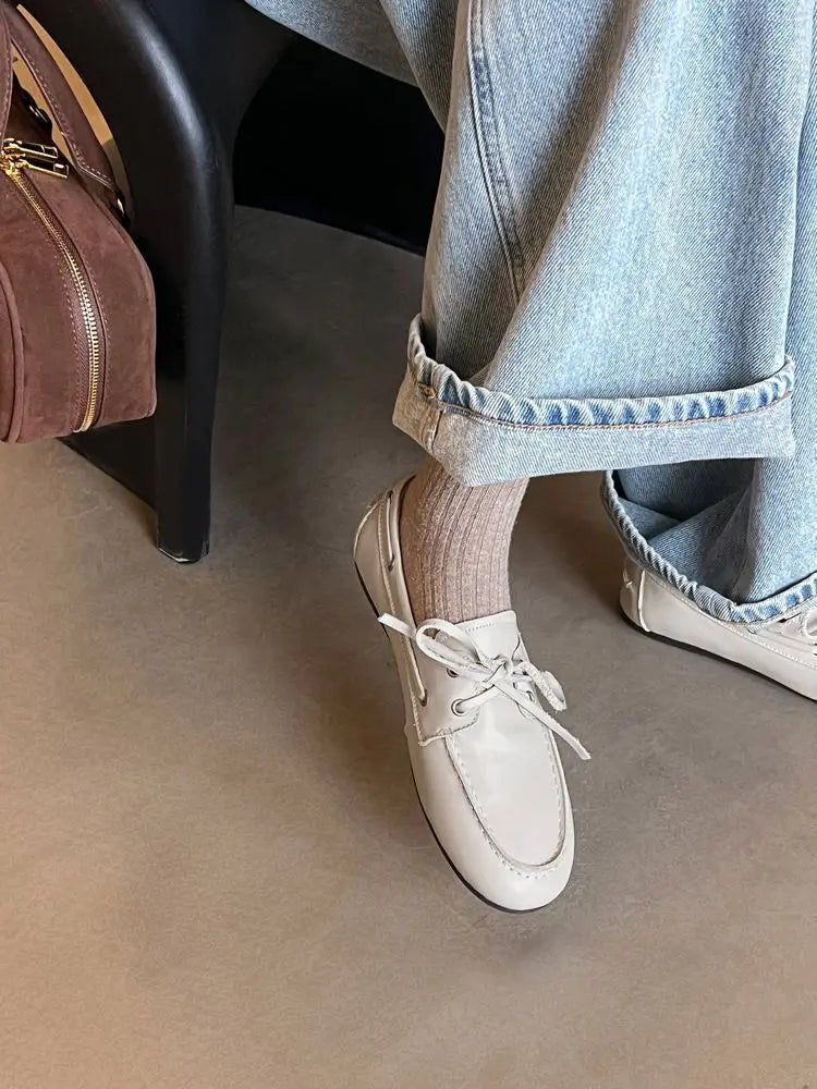 Leather Flats Shoes Loafers Round toe Vintage Suede Leather Casual British Style Flat Single Shoes