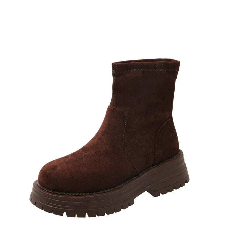 Chelsea Ankle Boots Suede Snow Short Botas Platform Mid Heels Shoes Brand Casual Sport Boots