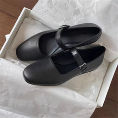 Brand Mary Jane Genuine Leather Flats Shoes Woman Buckles Flat Comfort Casual Loafer Shoes Soft Leather Flats