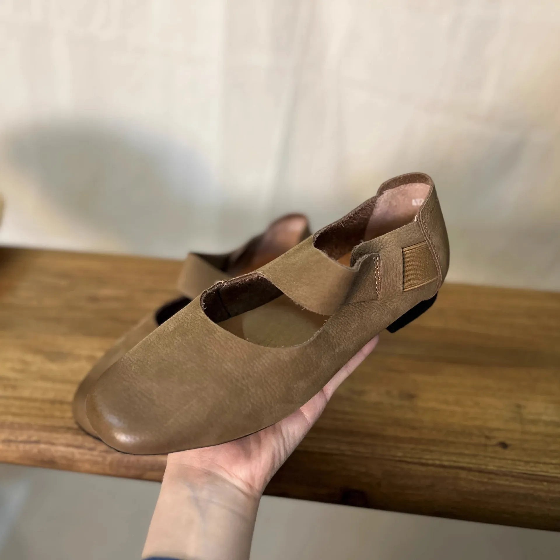 Flat Shoes Genuine Leather Retro Round Toe Flat Ballet Shoes Mary Jane Single Shoe Flats