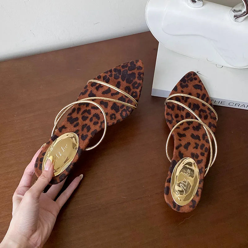 Pointed Toe Heeled Slippers Shoes Shallow Low Heel Sandals Shoes Slides