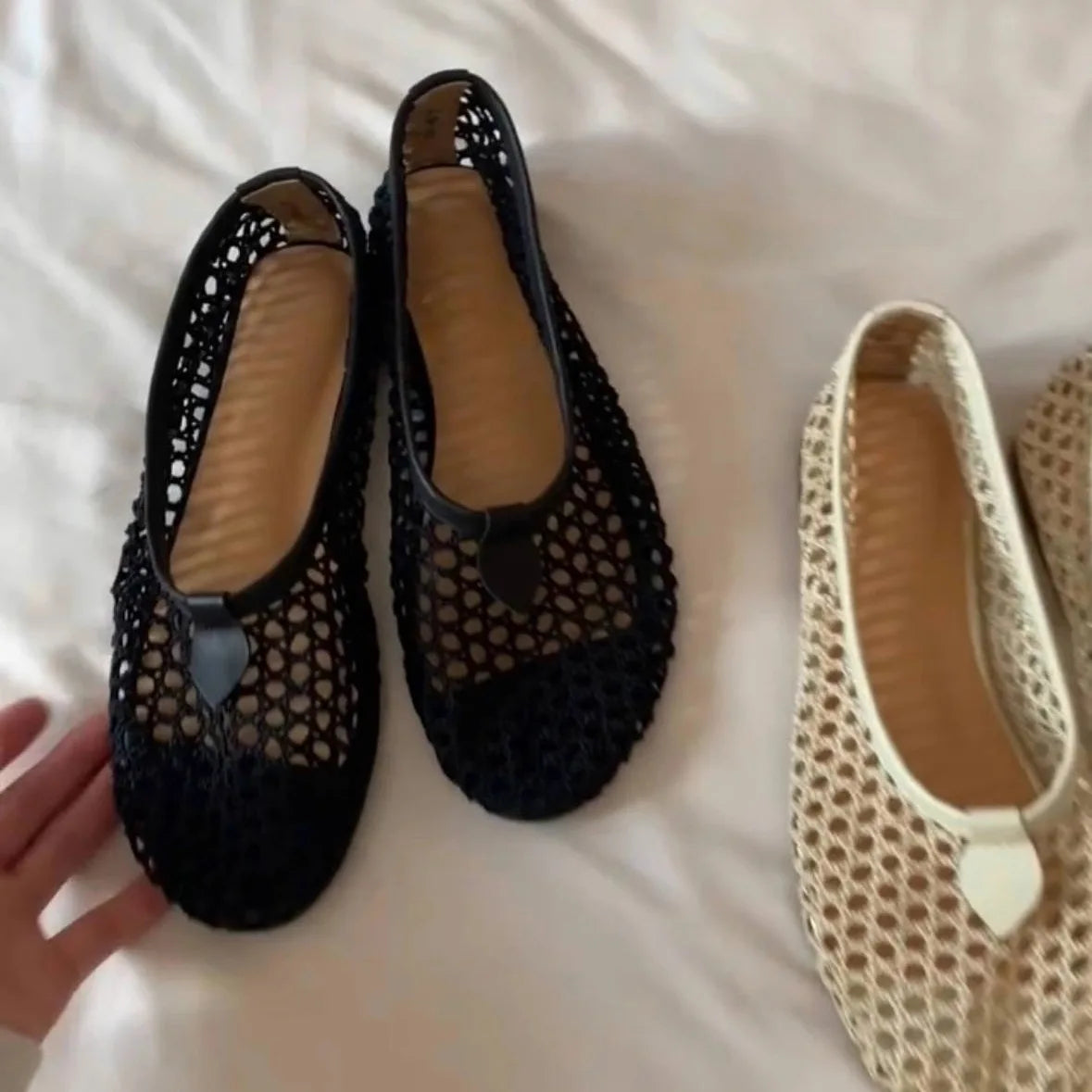 Korean style round-toe braided openwork flat low-cut single shoes