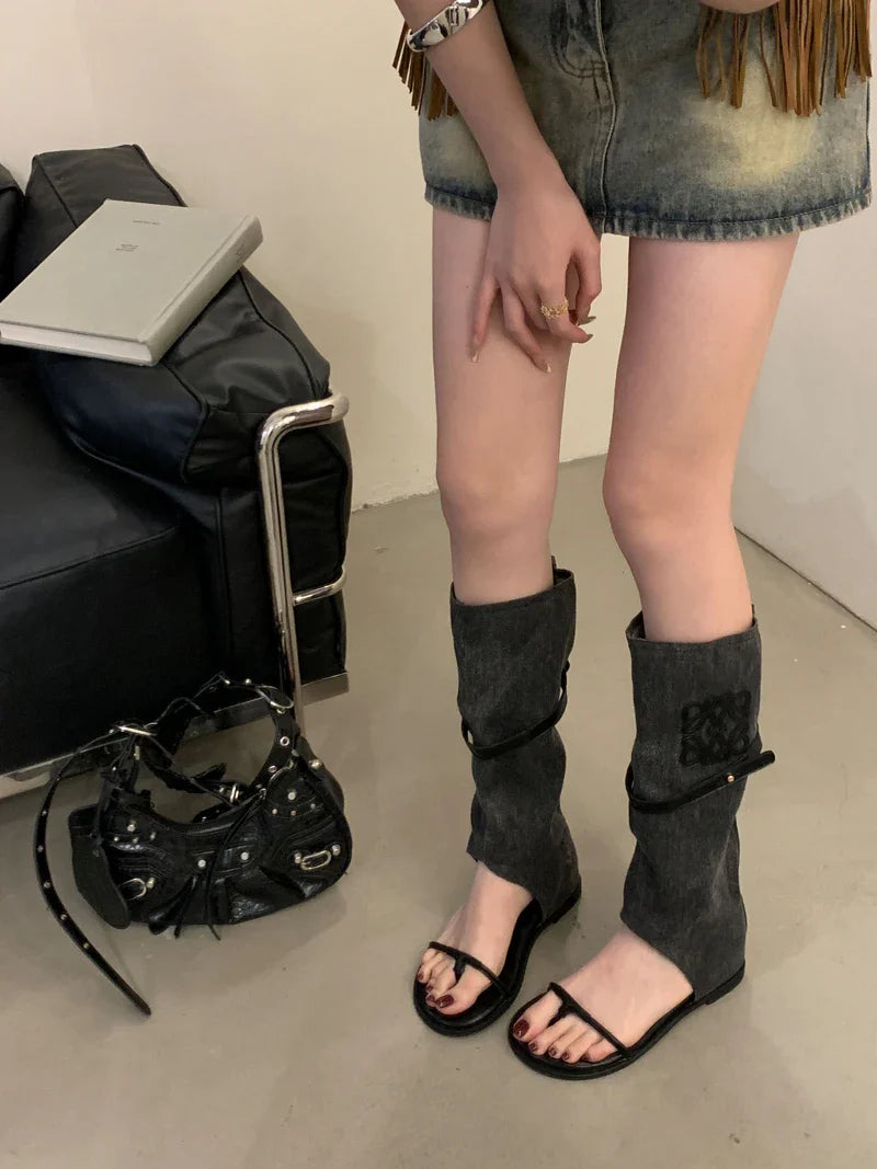 Black Flat Sandals Boots