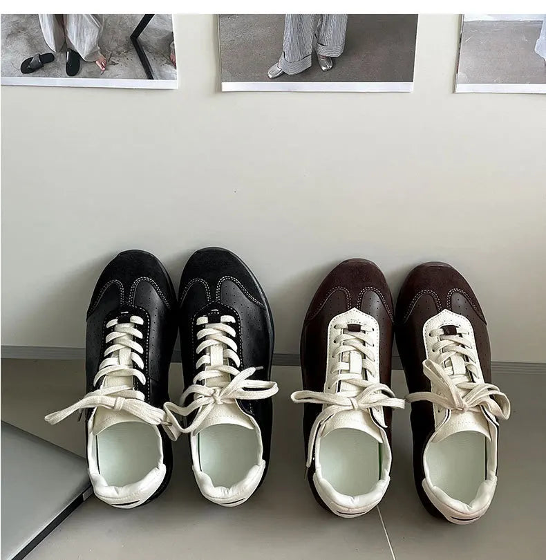 Retro Design Casual Flat Casual Sports Single Shoes Shallow Mouth Versatile Comfortable Lace Up Sneakers