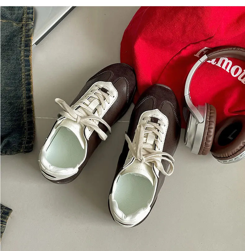 Retro Design Casual Flat Casual Sports Single Shoes Shallow Mouth Versatile Comfortable Lace Up Sneakers