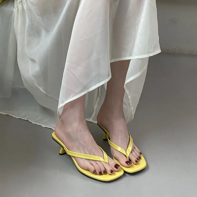 Square Toe 4CM Heels Slippers Slides Sandals Casual Flip flops Thin Heel Slippers