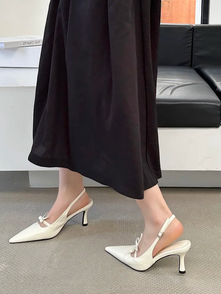 Elegant Butterfly-knot Thin Heels Slingbacks Shoes Buckle Strap Banquet Zapatos De Mujer