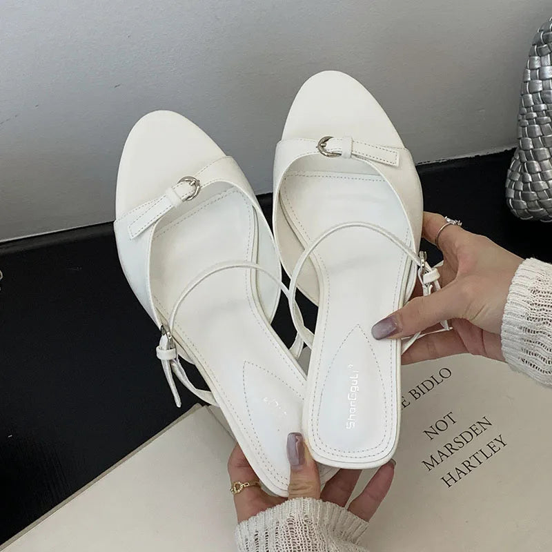 Shallow Elegant Low Heel Pumps Shoes Casual Slides Footwear Slip On Heeled Sandals Shoes