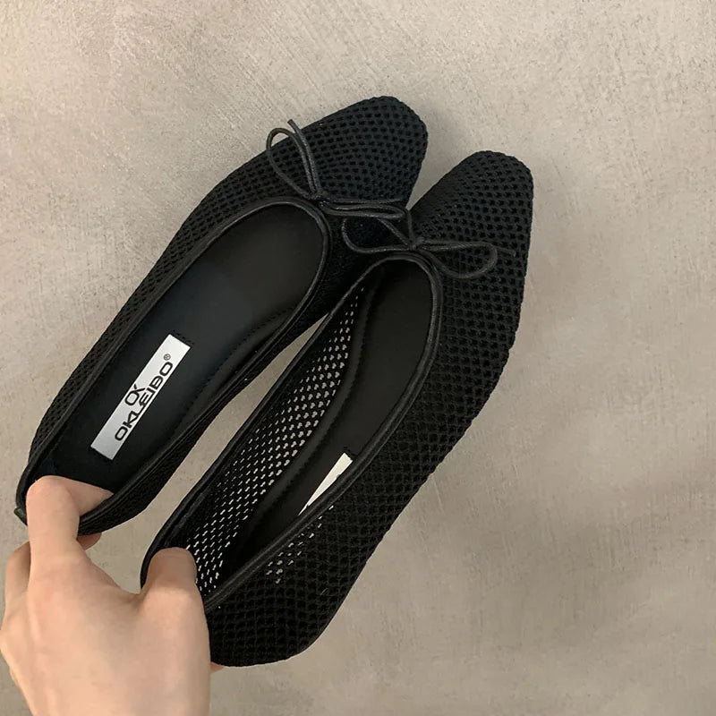 Mesh Flats Slip On Shoes Shallow Butterfly-Knot Ballet Flats Dance Shoes 2025