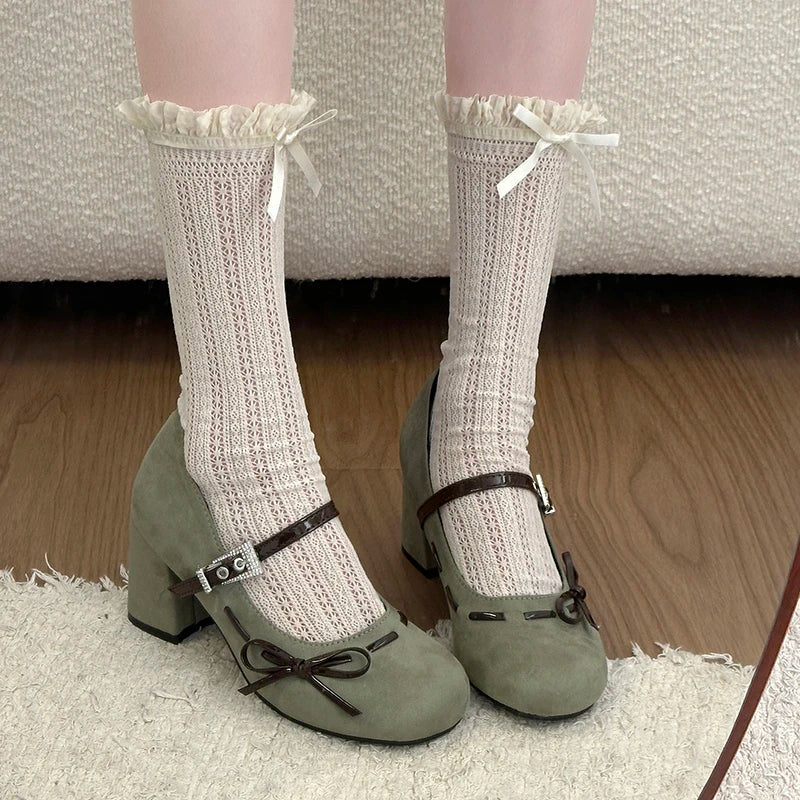 Thick Heel Mary Jane Shoes Rhinestone Buckle Strap Shoes Outdoor Elegant Dress Pumps