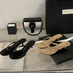 Thin Low Heels Slippers Round Clip Toe Beach Casual Sandals Flip Flops Shoes Zapatos De Mujer