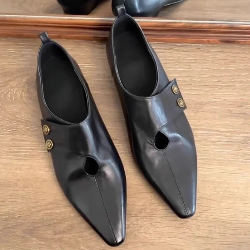 Low Heel Loafers Retro Pointed Toe British Style Small Leather Shoes Elegant Brand Mary Jane Shoes