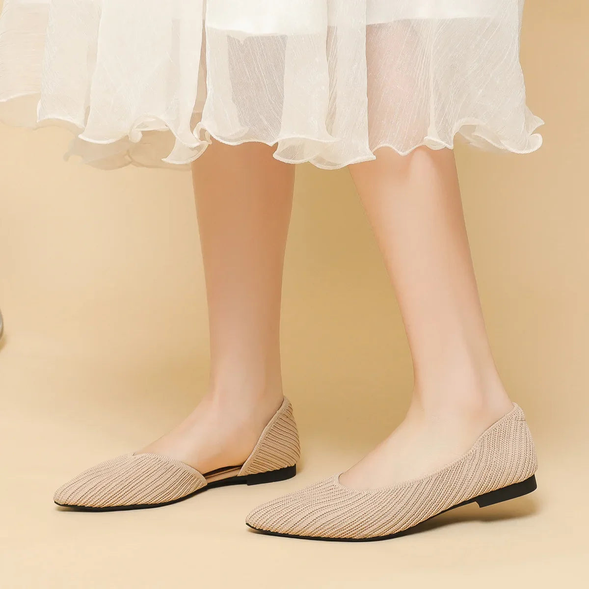 D'orsay Flats Shoes Stretch Soft Ballerinas Loafers Femmes Pointed Toe Slip On Moccasines Fly Weaving Princess Ballets