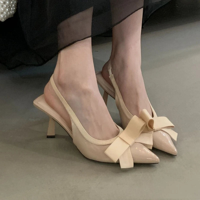 Butterfly-knot Pointed Toe High Heels Elegant Party Brand Design Slingbacks Sandals