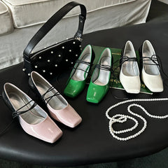 Square-toed Mary Jane Shoes Mixed Colors Slingback Shoes Retro Ankle Straps High Heels Mary Jane