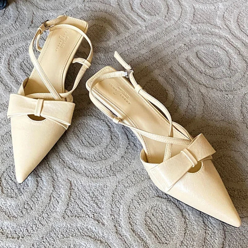 Sandals Butterfly-knot Slingback Pointed Toe Pumps Cross-tied Elegant Low Heeled Zapatos De Mujer