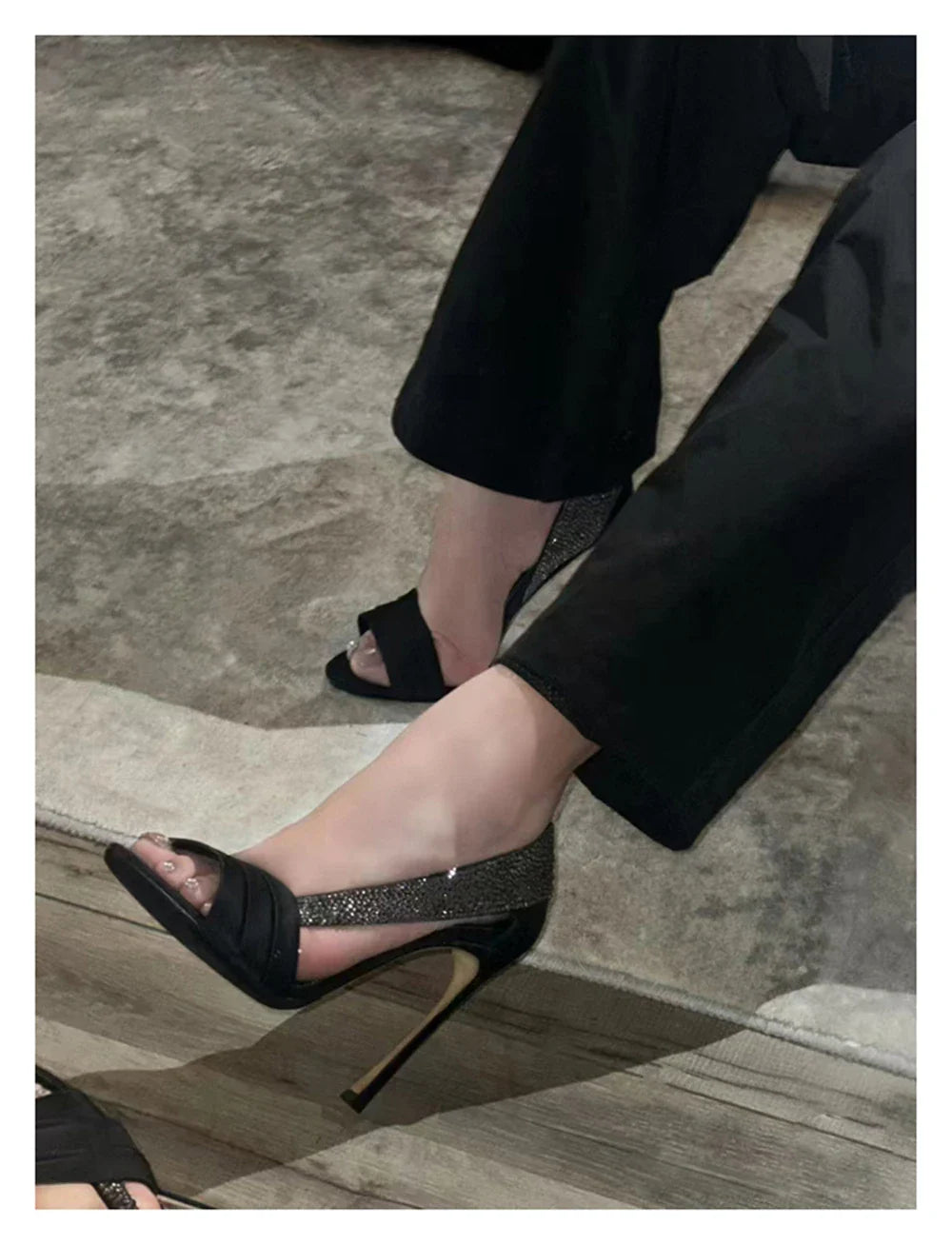 and pointed fish mouth rhinestone lace-trimmed hollow single shoes high-heeled banquet dress sandals