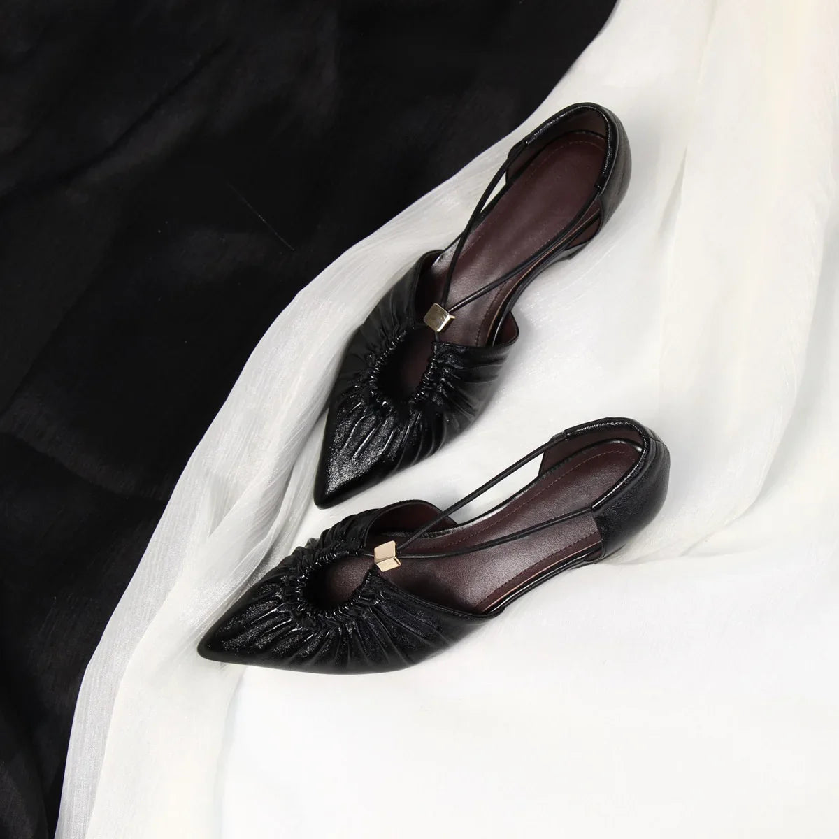 Pointed Hollow Pleated Flat Shoes Outdoor Shallow Casual Sandals Comfortable Breathable Shoes