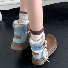 Snow Boots Platform Warm Fur Casual Outdoor High Top Shoes Heart Design Plush Ankle Boots High Quality Cotton Shoes