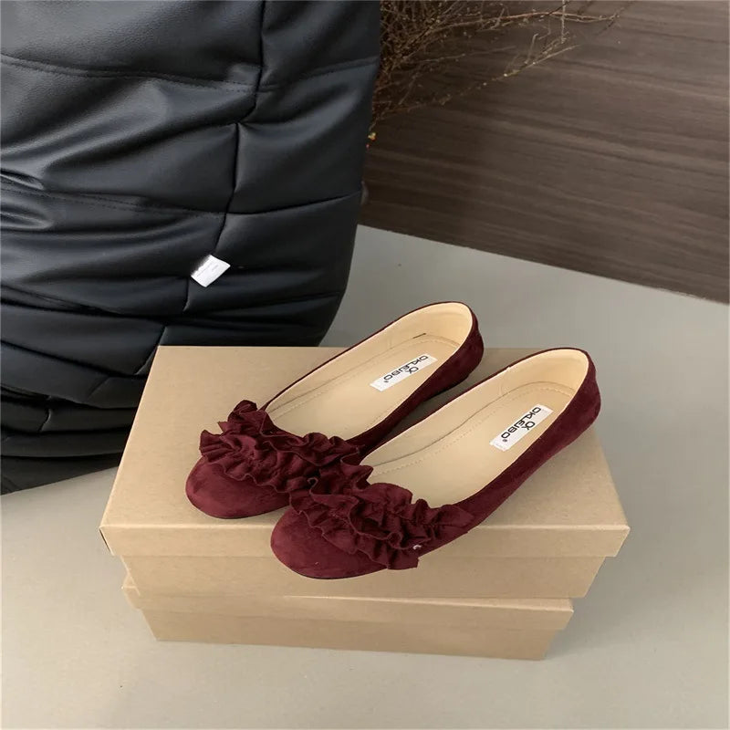 Shoes Woman Flats Shallow Mouth All-Match Modis Casual Sneakers Round Toe Dress Comfortable Rubber Solid Flock F