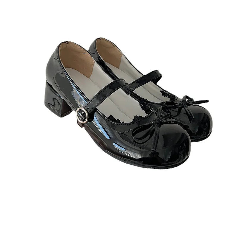 Round Toe JK Mary Jane Shoes Concise Outdoor Butterfly-knot Pumps Leather Shoes