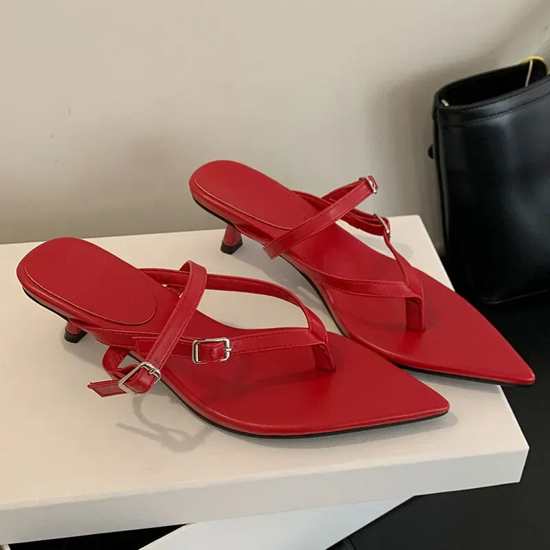 Pointed Buckle Wedge Flip Flops Beach Dress Brand Mule Shoes Slippers