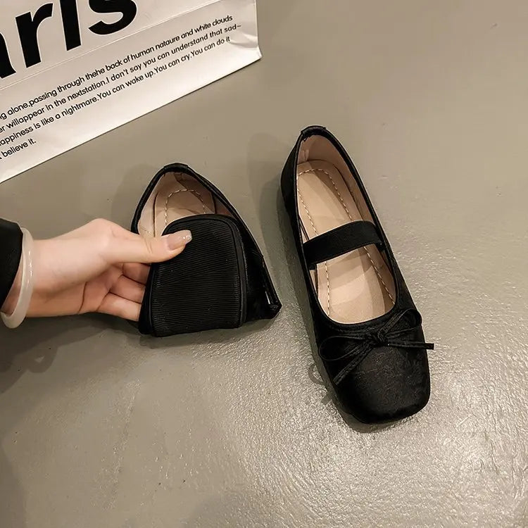 Ballerina Shoes Comfort Non-slip Loafers Leather Flats Elegant Bowknot Mary Janes Shoes