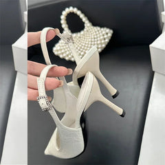 Elegant Slingbacks Thin High Heels Pointed Toe Buckle Strap Blue Party Heeled Sandals