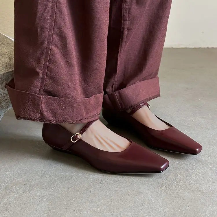 Genuine Leather Mary Jane Shoes Sandals Buckle with Square Toe Soft Bottom Shoes