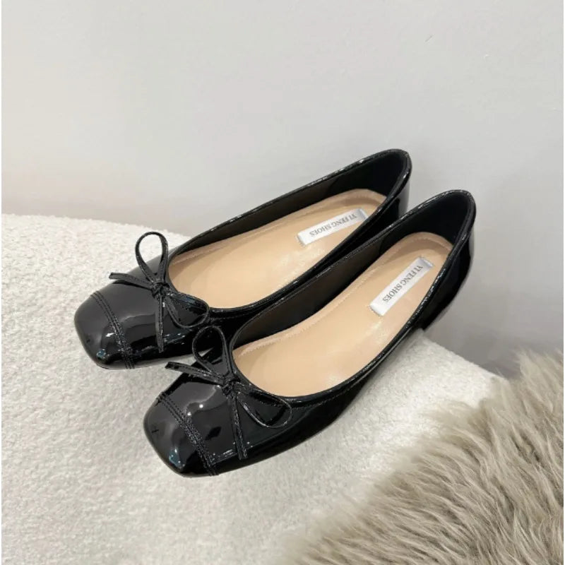 Increase Height 5cm Round Toe Bow-knot Sweet Ballet Shoes Office Woman Shallow Mouth Mary Jane Shoes