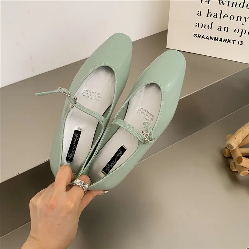 Flat mary janes shoes woman candy color soft leather ballet flats ankle strap comfy mocaasins