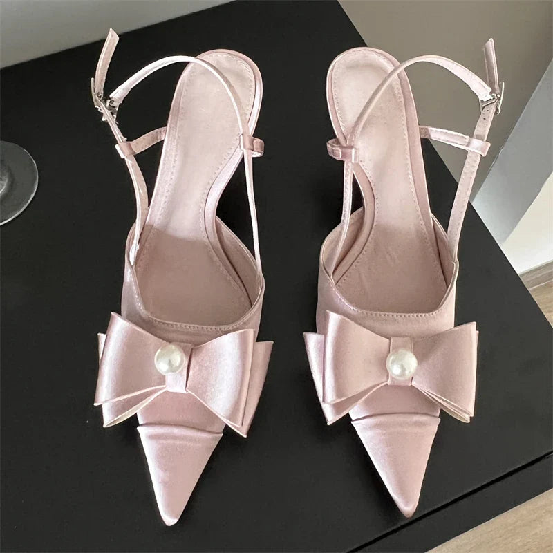 Design Butterfly-knot Pointed Toe Woman Pumps Buckle Strap Wedding Stripper Thin High Heels Shoes