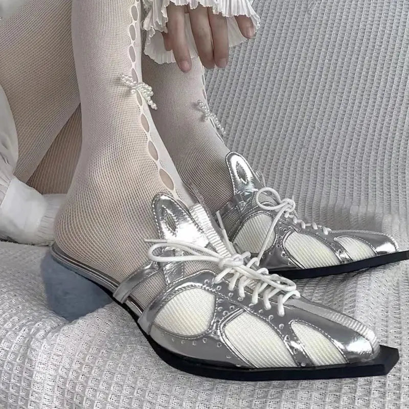 Hollow Out Pointed-Toe Color-Block High Heels Comfortable Breathable Casual Sandals Plush Heel Mules Personality Shoes